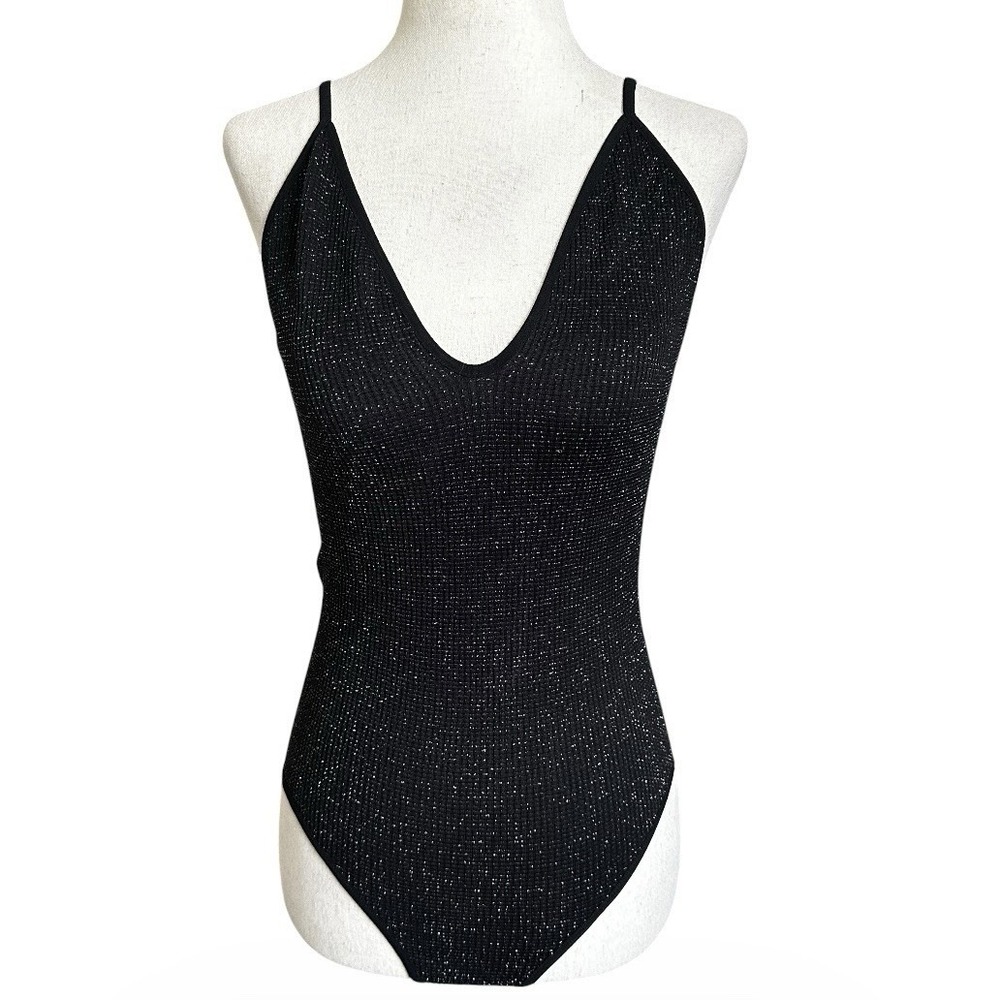 Free People Movement Size XS Black Shimmer Stretch Bodysuit Tank Top | 63-47